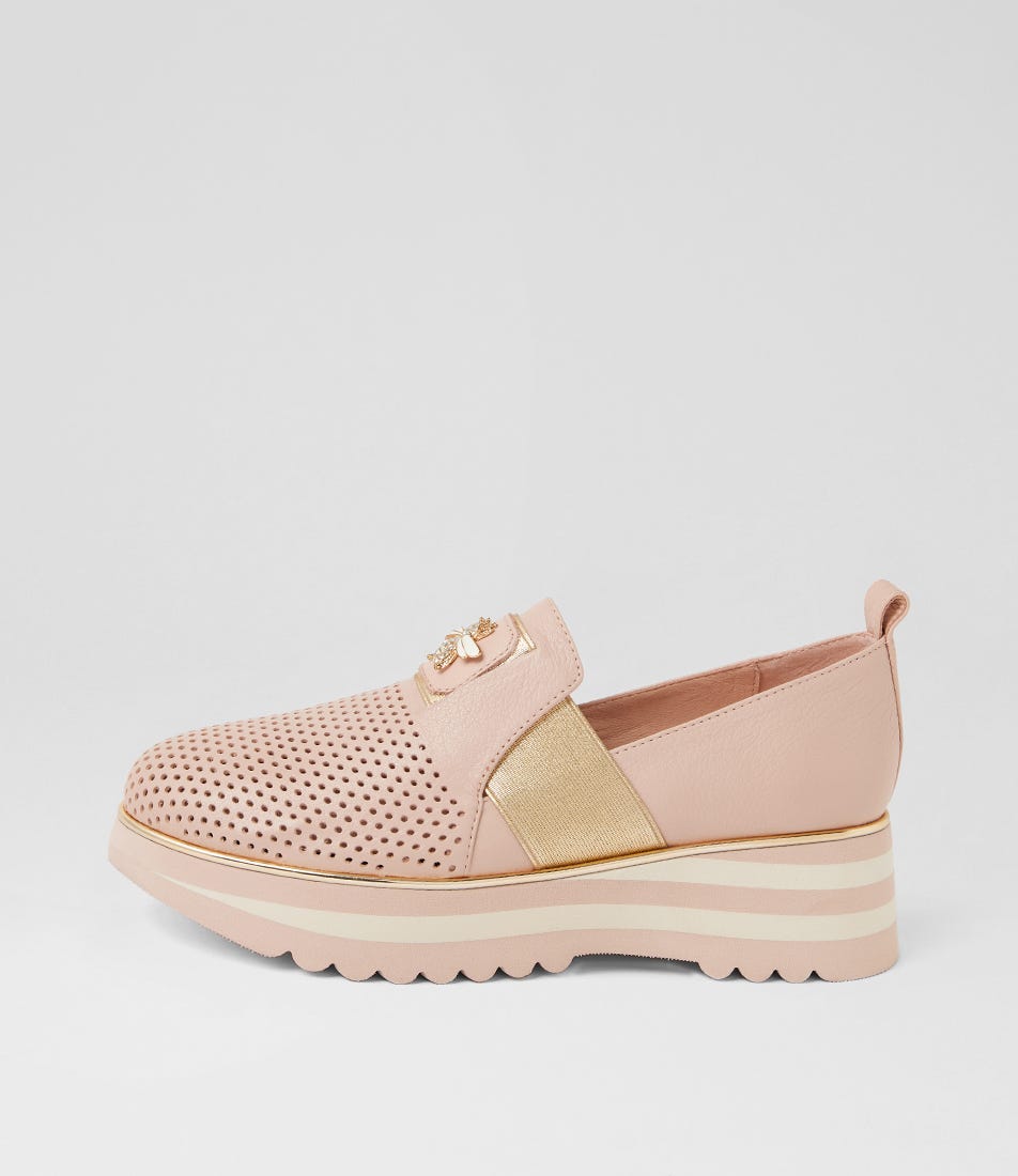 Ensom Rose Gold Leather Elastic Flat Shoes