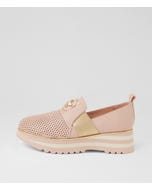 Ensom Rose Gold Leather Elastic Flat Shoes