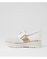 Ensom White Gold Leather Elastic Flat Shoes