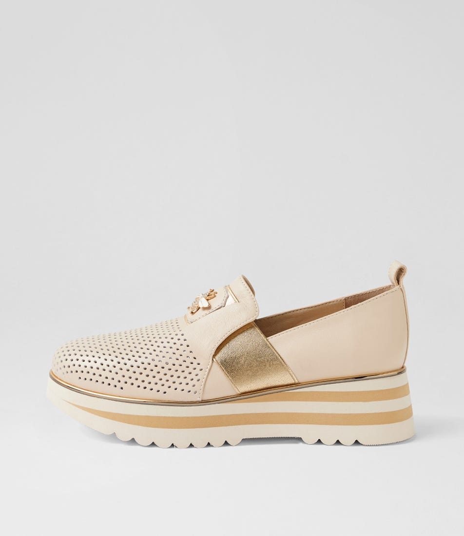 Ensom Milk Gold Leather Elastic Loafers