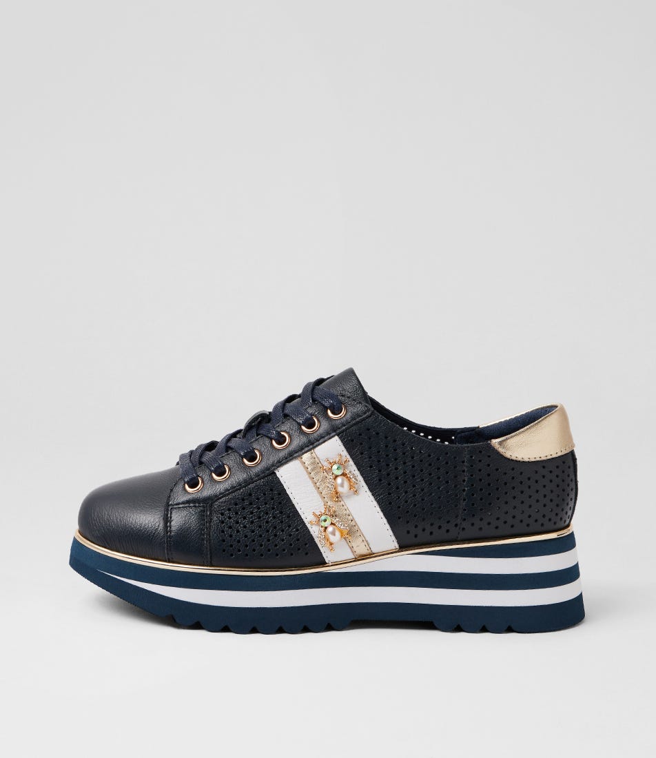 Eaglesy Navy White Multi Lace Up Flats