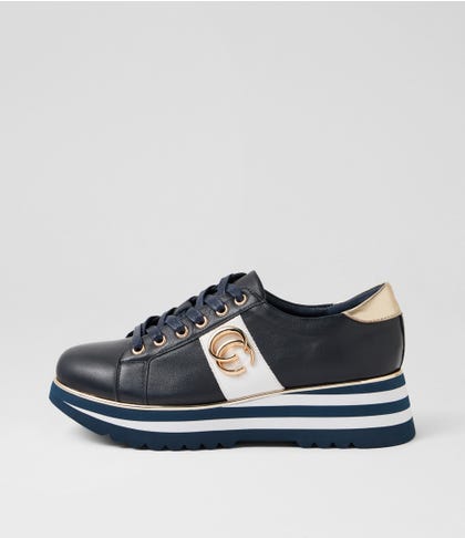 Edgey Navy White Multi Lace Up Flats