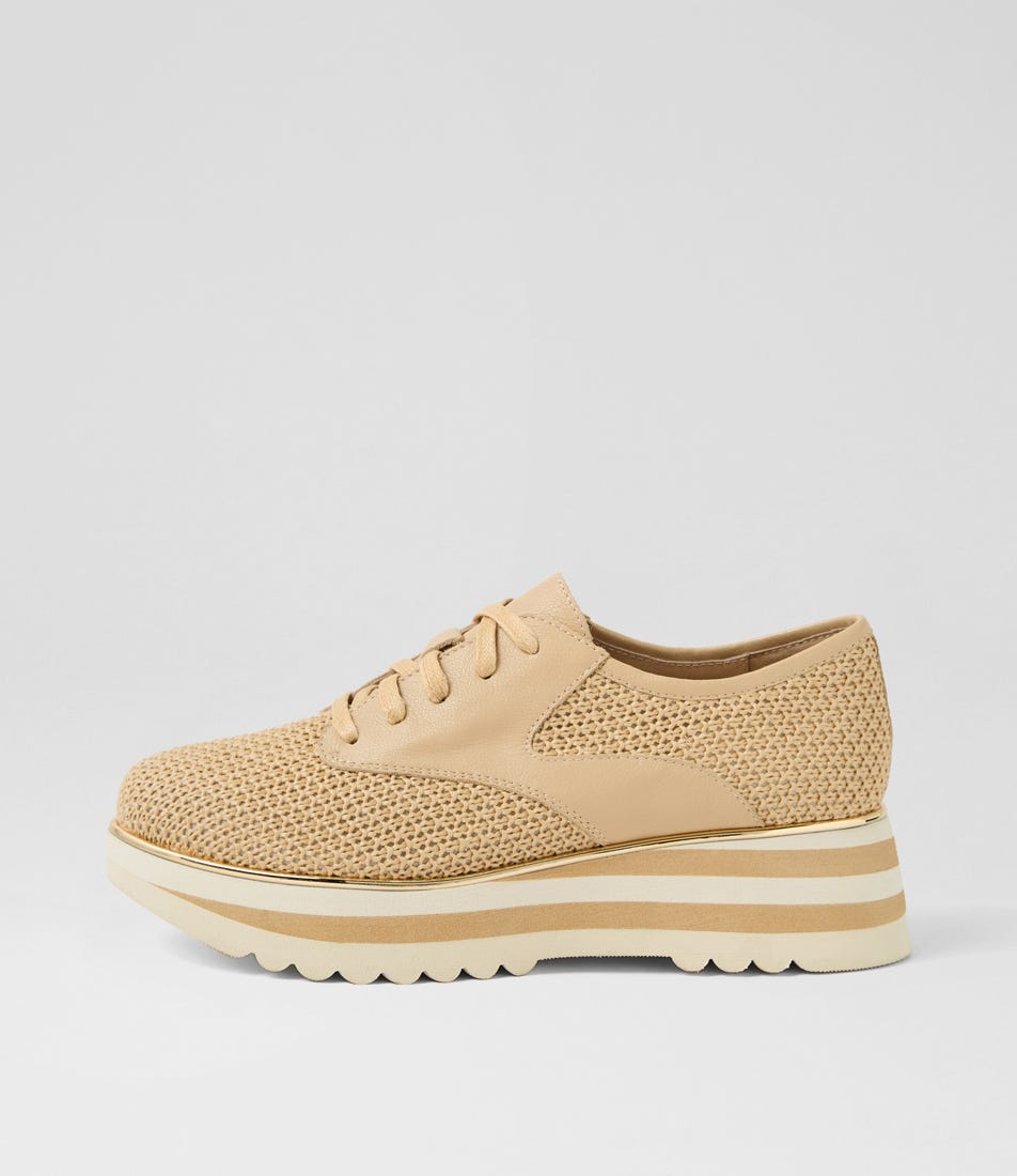 Endo Natural Camel Syn Raffia Leather Sneakers