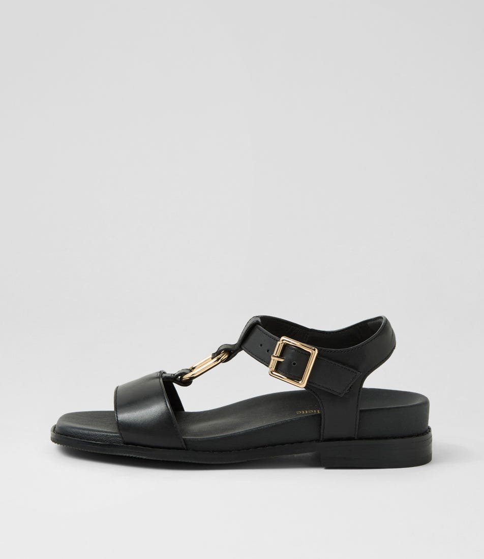 Emilla Black Leather Sandals
