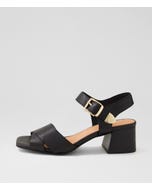 Fayza Black Leather Heeled Sandals