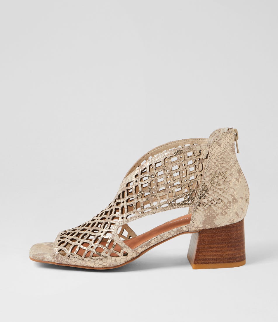 Fermina Ivory Gold Snake Leather Sandals