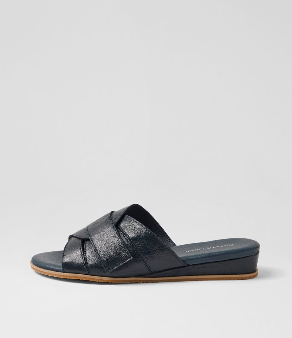 Harven Navy Leather Slides