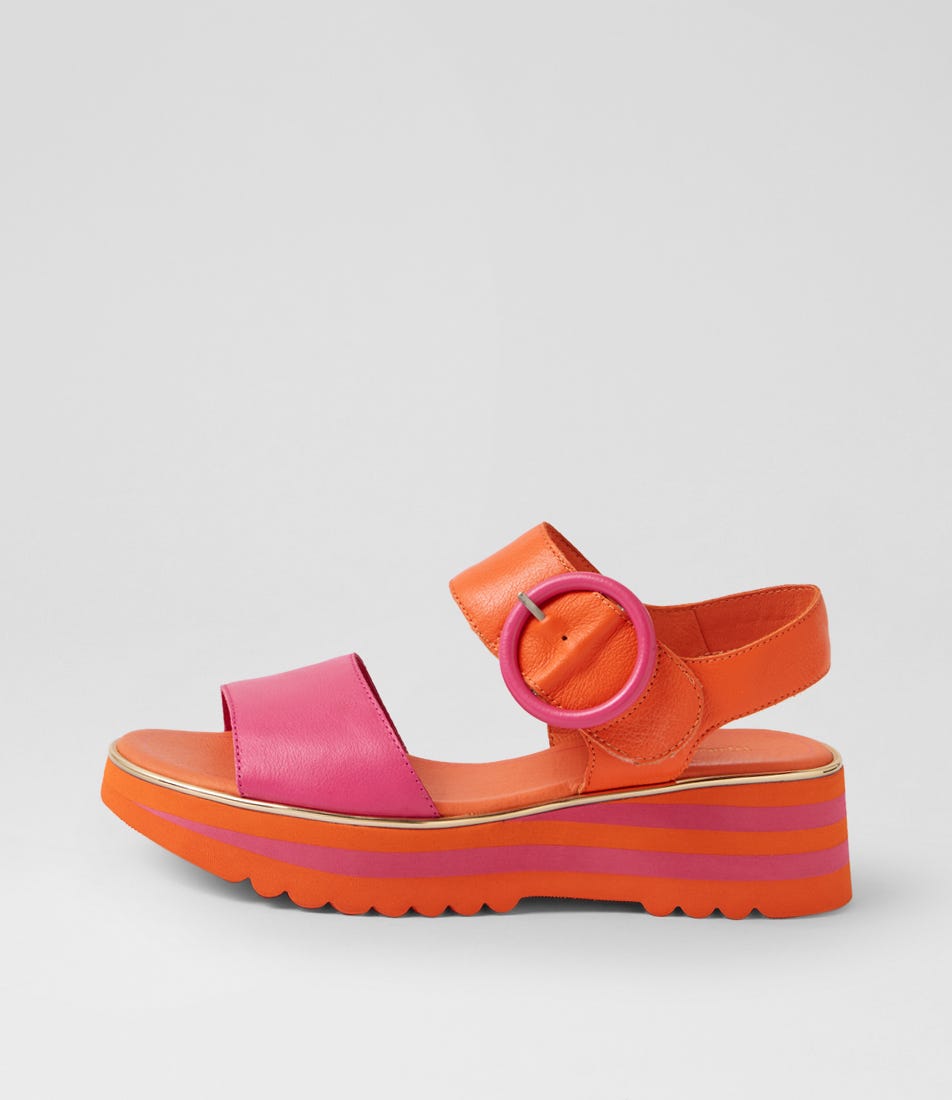 Harlows Fuchsia Orange Leather Sandals