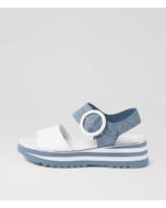Harlows White Blue Denim Leather Sandals
