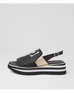 Haley Black Gold Leather Sandals
