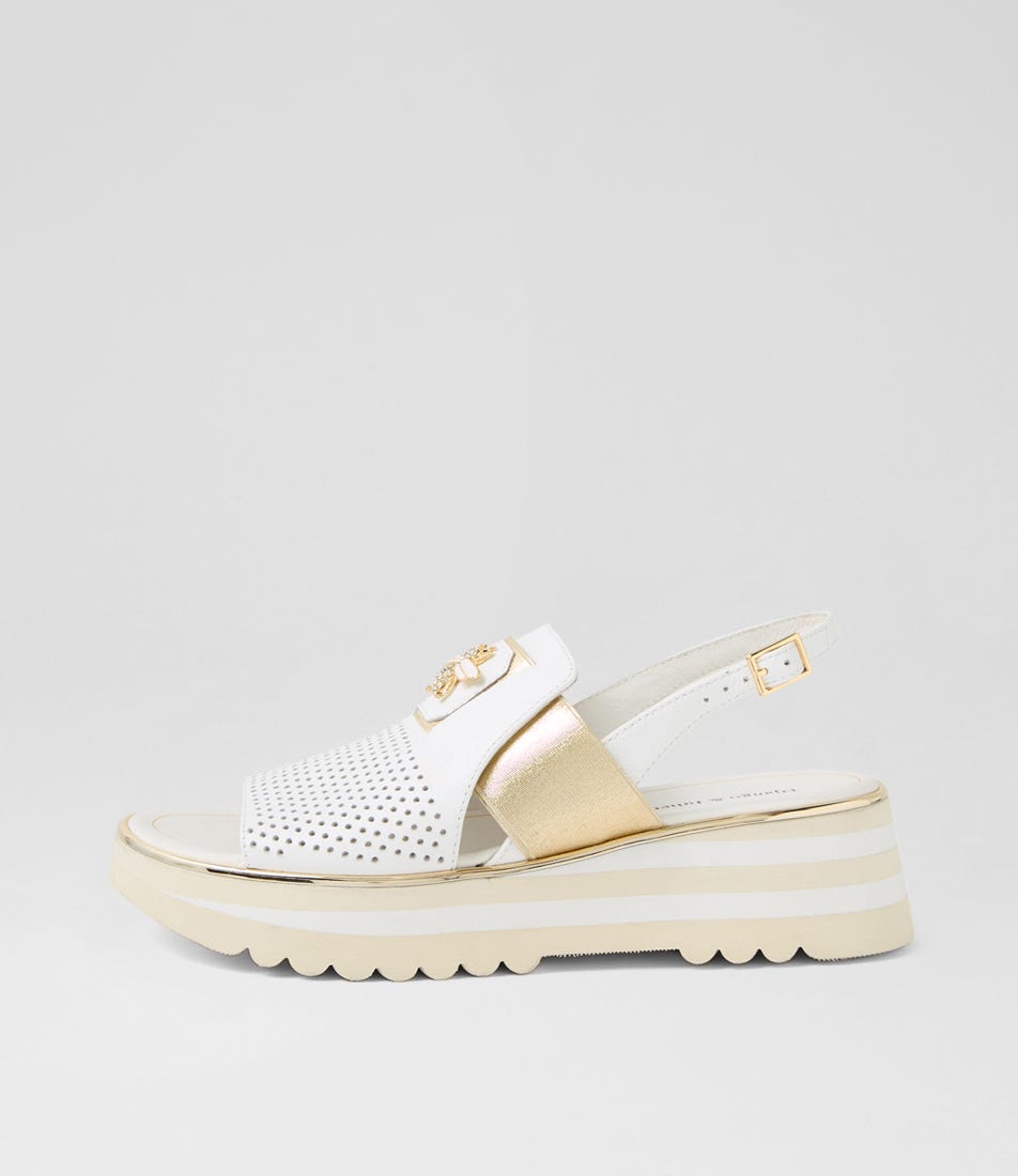 Haley White Gold Leather Sandals