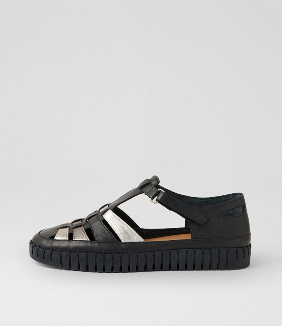Heike Navy Argento Leather Multi Flat Shoes