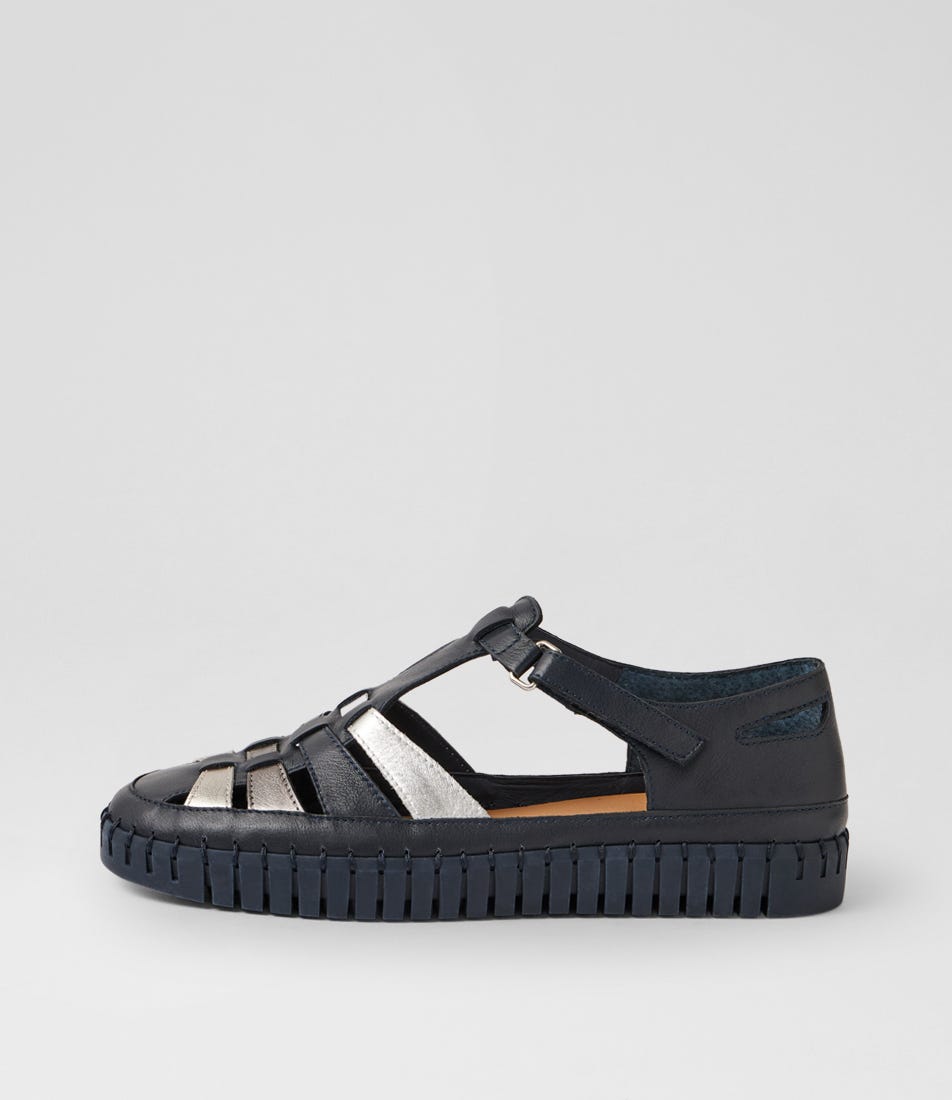 Heike Navy Argento Leather Multi Flat Shoes