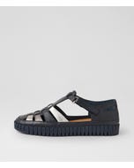 Heike Navy Argento Leather Multi Flat Shoes