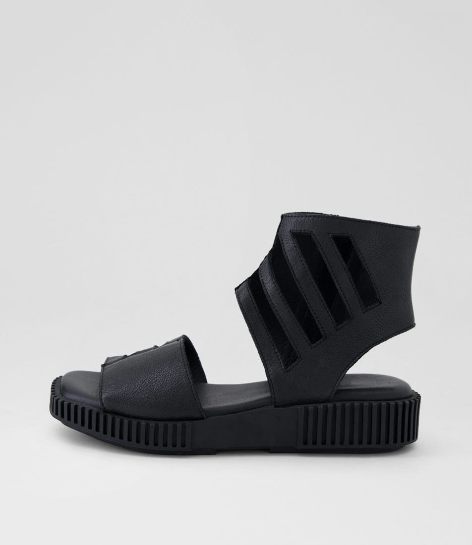 Icrane Black Tumble Leather Sandals
