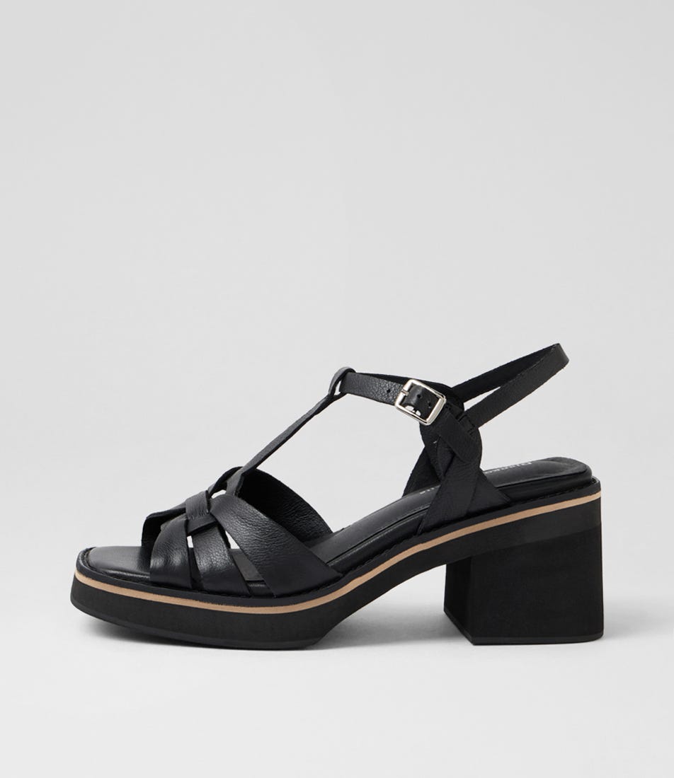 Jerseys Black Leather Sandals