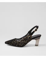 Kandee Black Gold Suede Jewels Heels