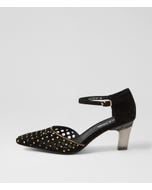 Kaitie Black Gold Suede Heels