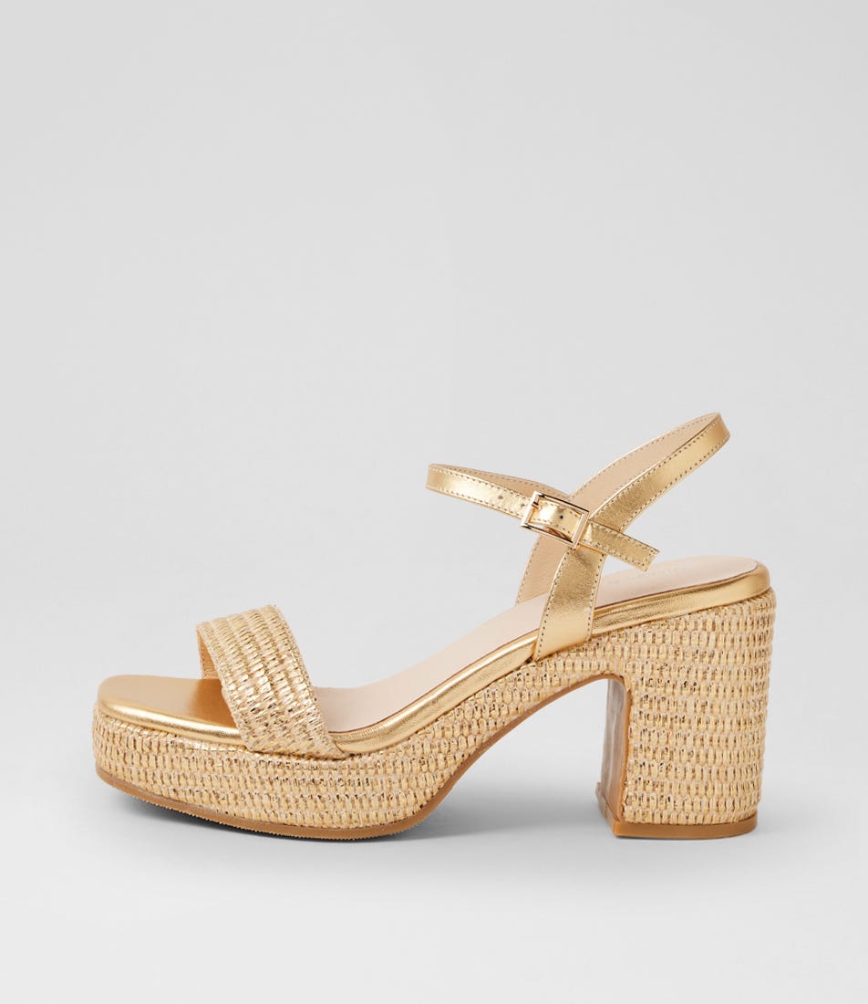 Kondry Gold Synthetic Raffia Leather Sandals
