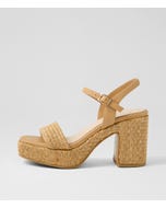 Kondry Natural Camel Synthetic Raffia Leather Sandals