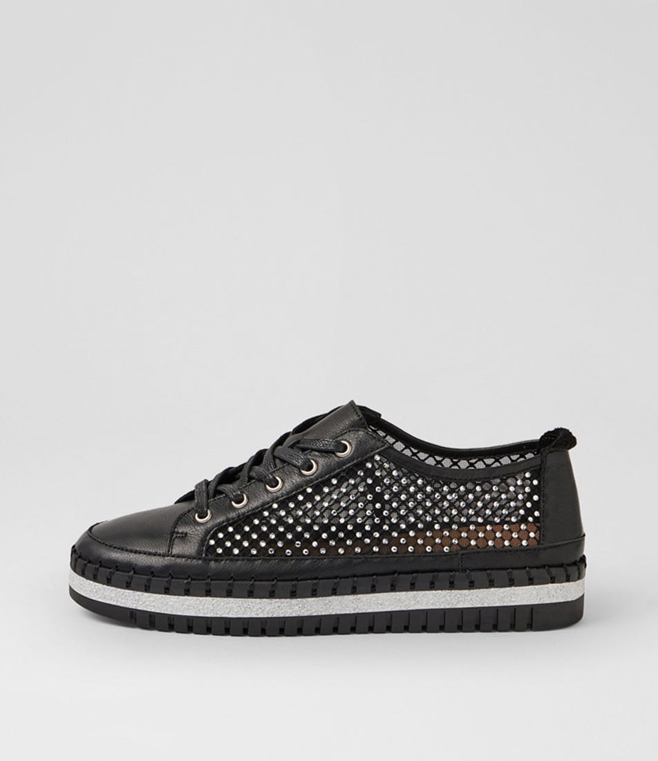 Maysie Black Silver Leather Mesh Sneakers