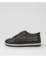 Maysie Black Silver Leather Mesh Sneakers