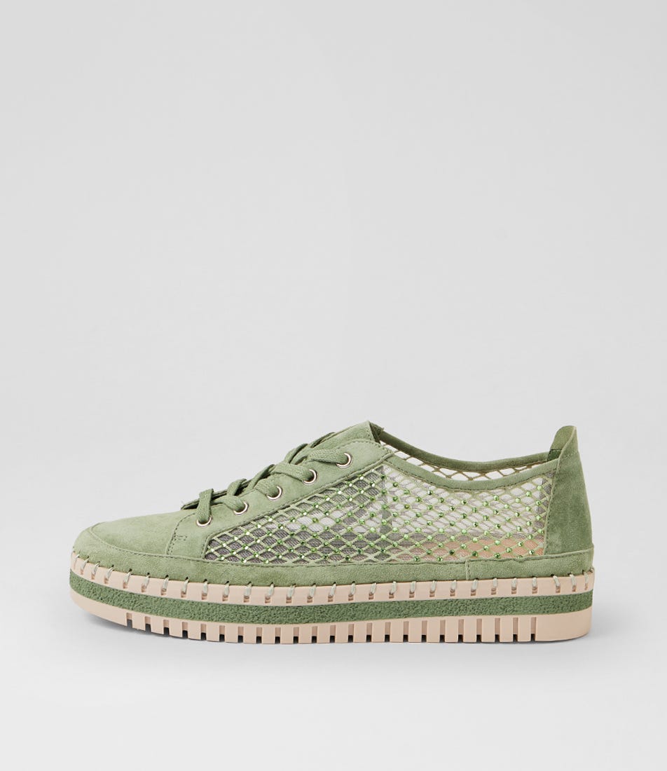 Maysie Sage Suede Mesh Lace Up Sneakers