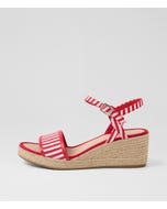 Melodys Red White Stripe Fabric Sandals