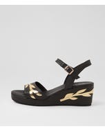 Motivate Black Gold Fabric Sandals