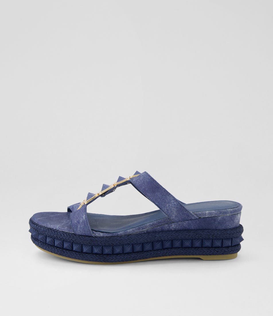 Maija Blue Distress Denim Leather Sandals