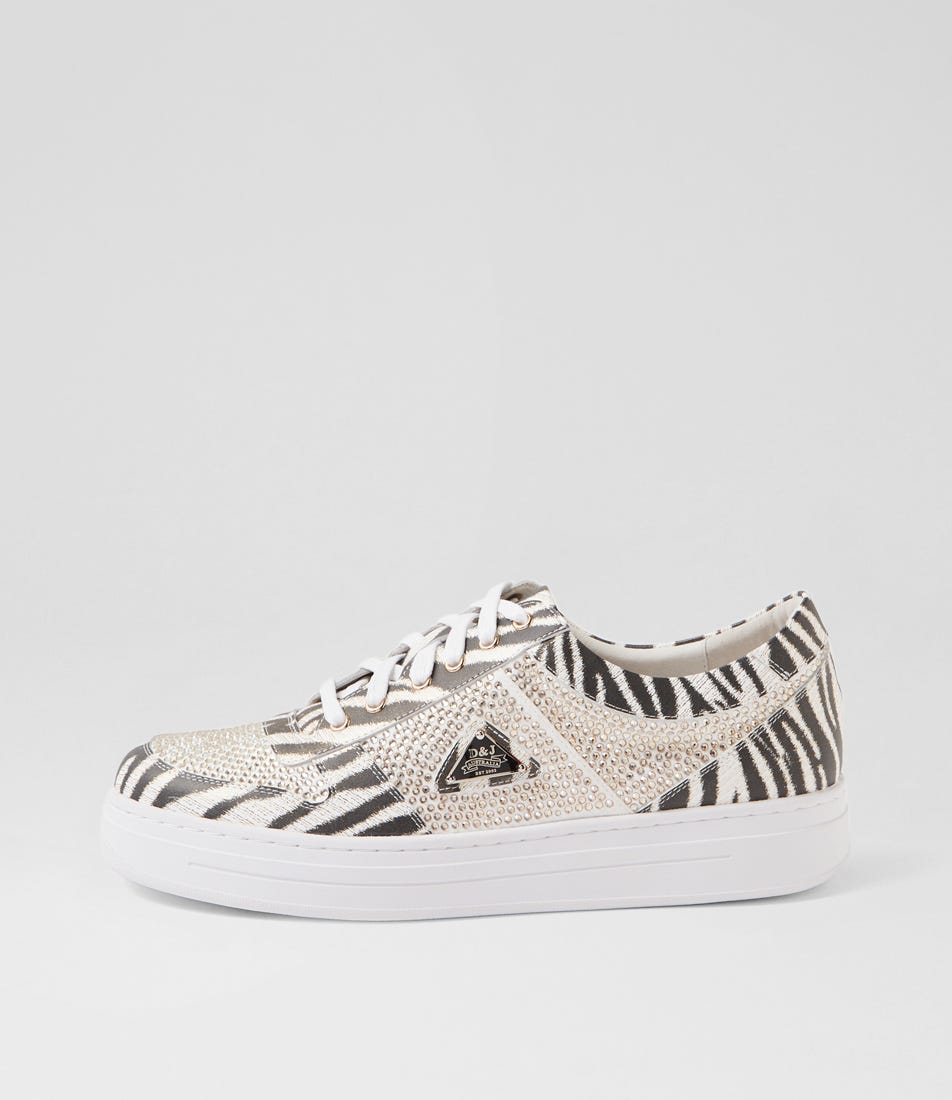 Nenna Zebra Gold Leather Jewels Sneakers