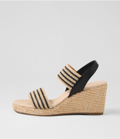 Piveys Black Natural Fabric Sandals