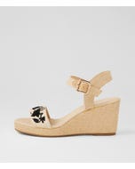 Parrot Natural Black Synthetic Raffia Sandals