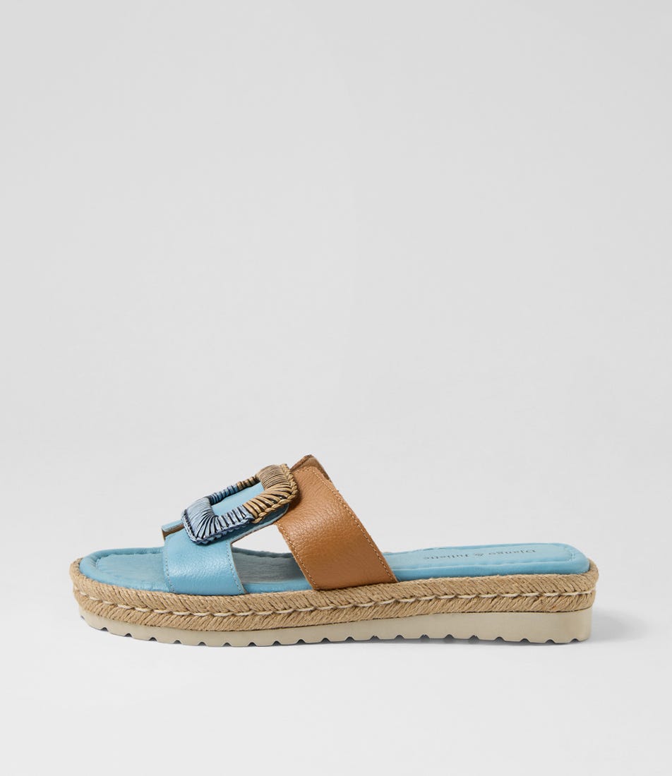 Shere New Blue Dark Tan Leather Sandals