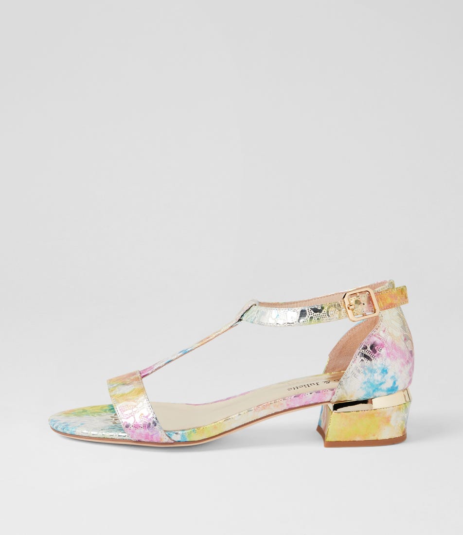 Tiffanis Bright Metal Leopard Leather Sandals