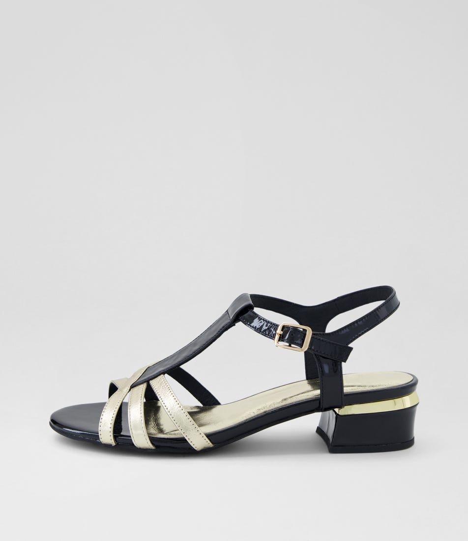 Tangots Pale Gold Black Leather Sandals