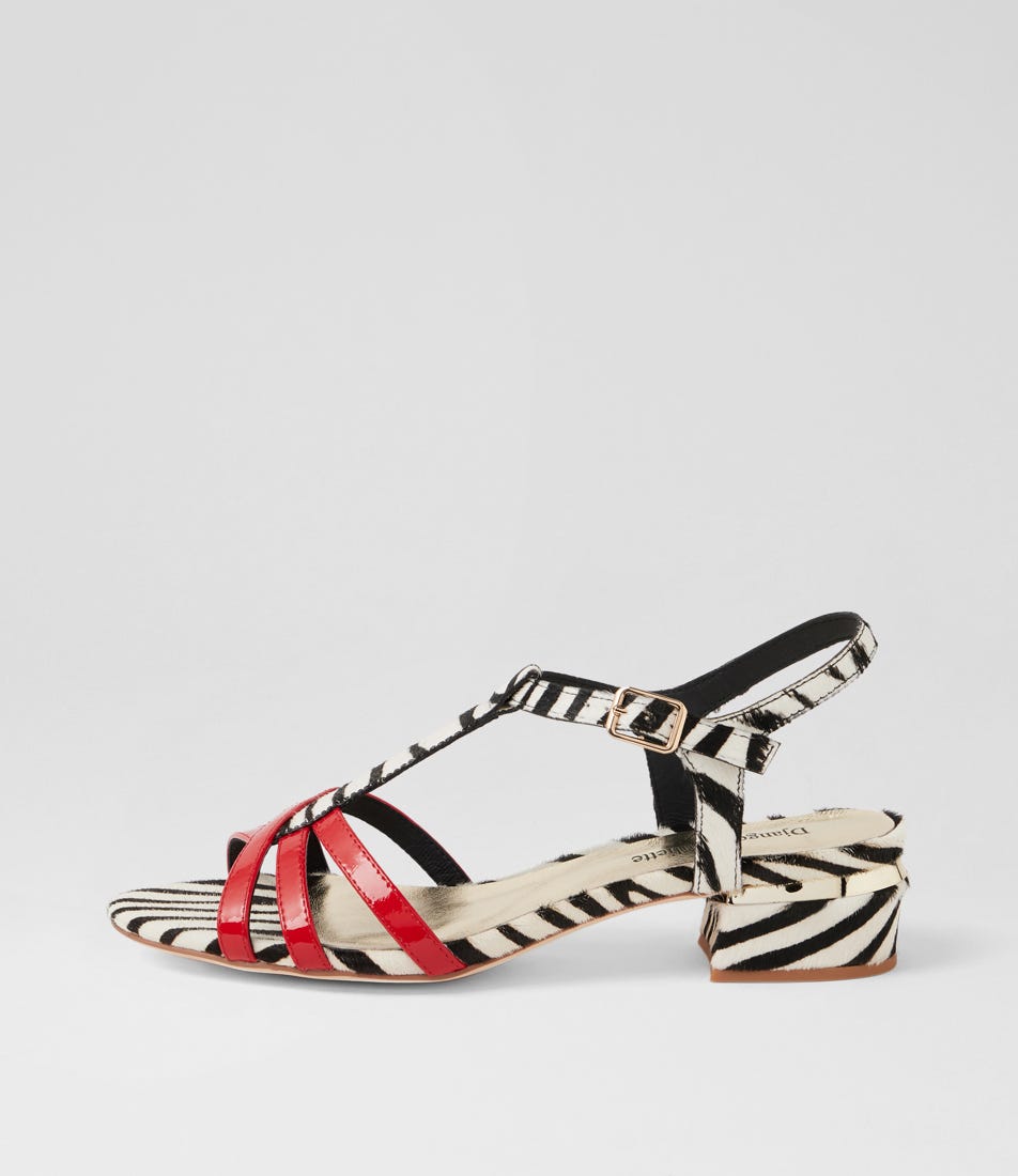 Tangots Red Black White Zebra Patent Pony Sandals