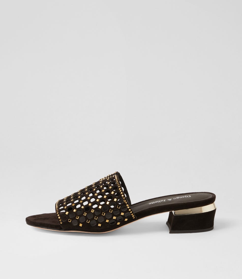 Tropics Choc Gold Suede Jewels Slides