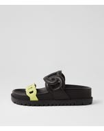 Ursula Light Citrus Black Suede Slides