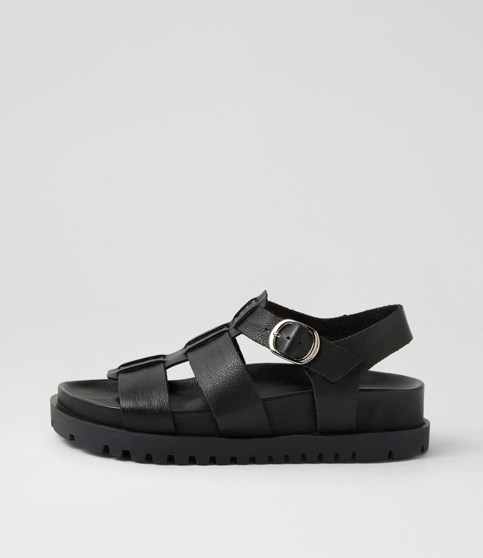 Uloria Black Leather Sandals