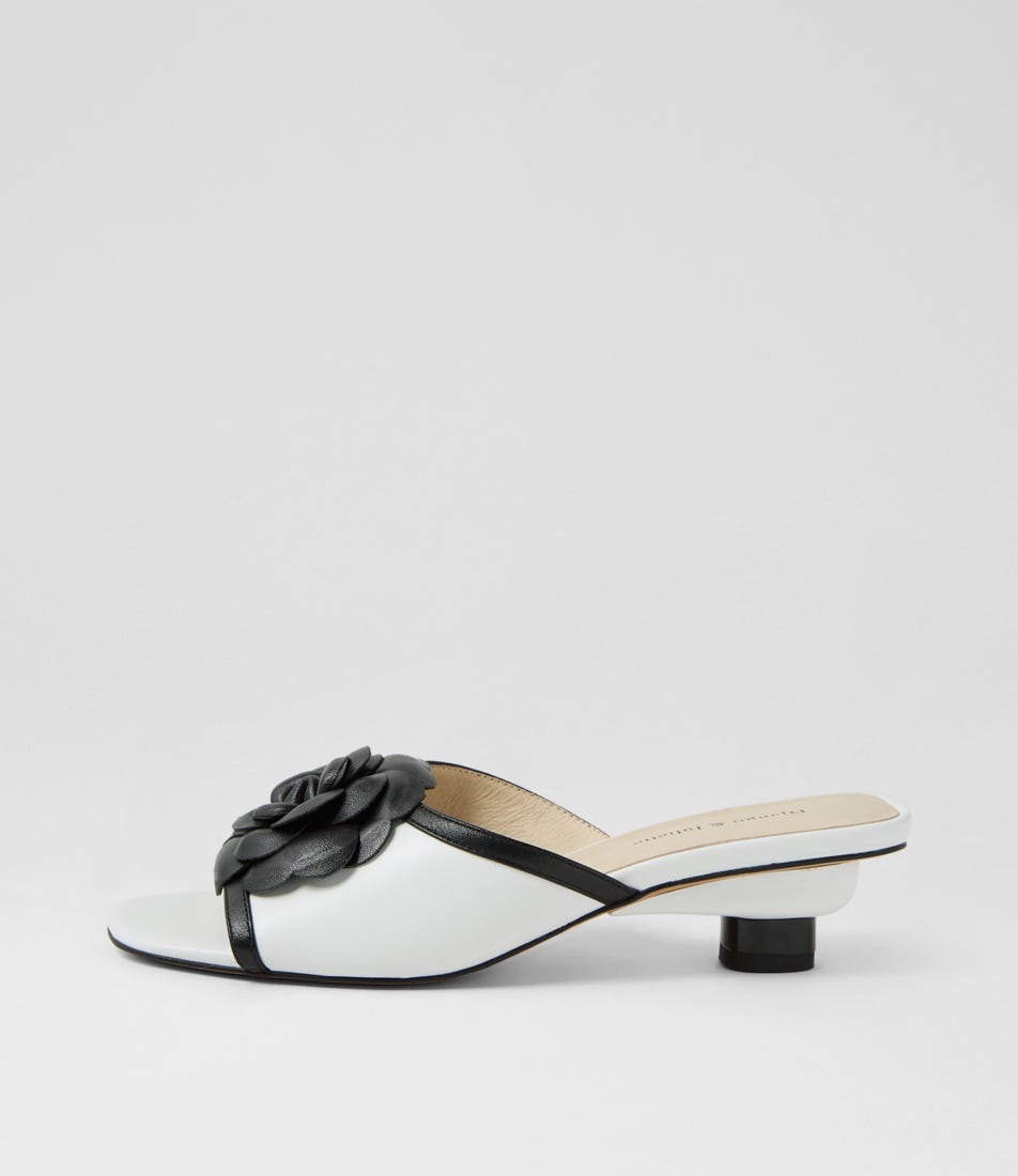 Vevina Black White Leather Sandals