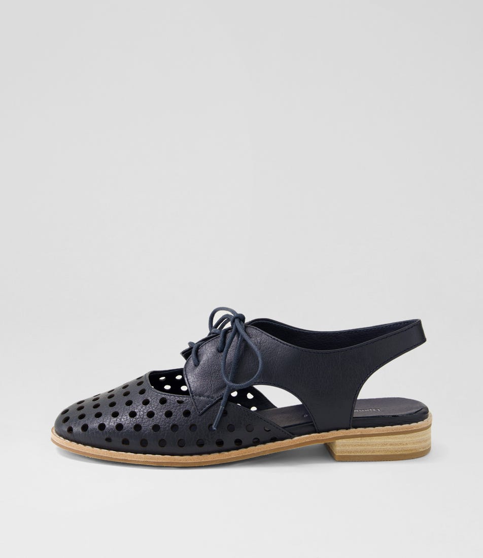 Aven Navy Leather Lace Up Flats