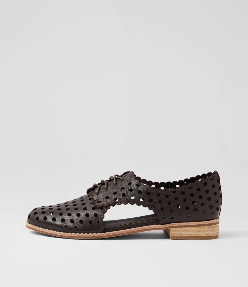 Adalina Choc Leather Lace Up Flats