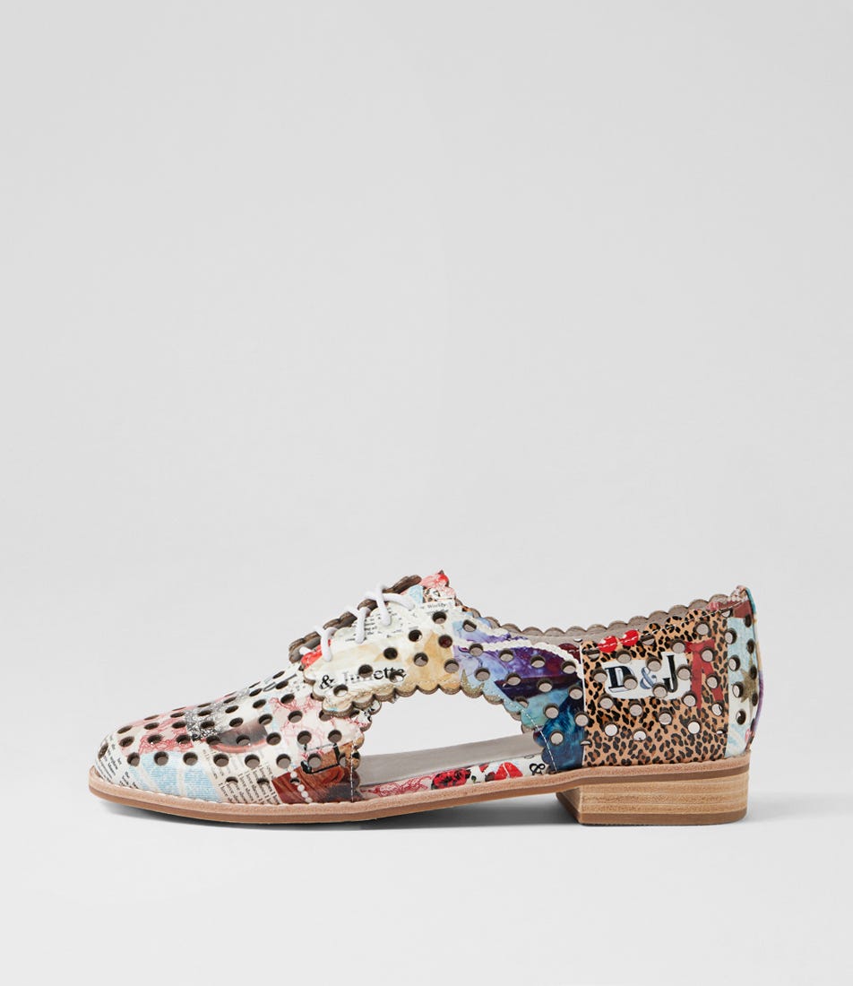 Adalina Collage Print Patent Leather Lace Up Flats
