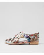 Adalina Collage Print Patent Leather Lace Up Flats