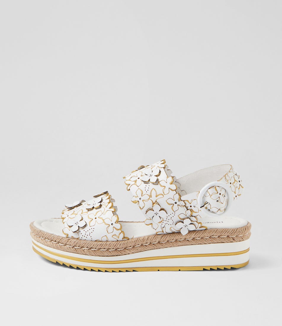 Angy White Gold Leather Sandals