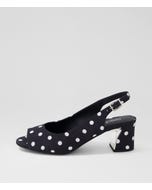 Jackiest Black White Spot Fabric Sandals