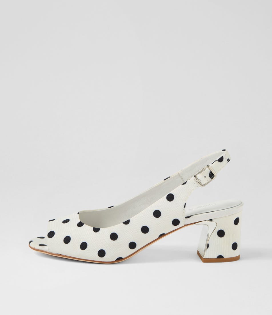 Jackiest White Black Spot Fabric Sandals