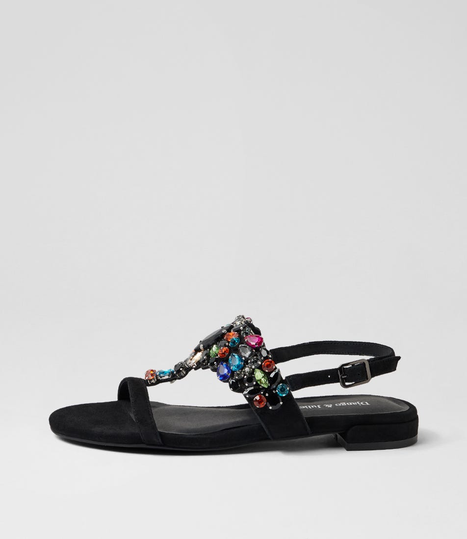 Lacoya Black Bright Suede Jewels Sandals