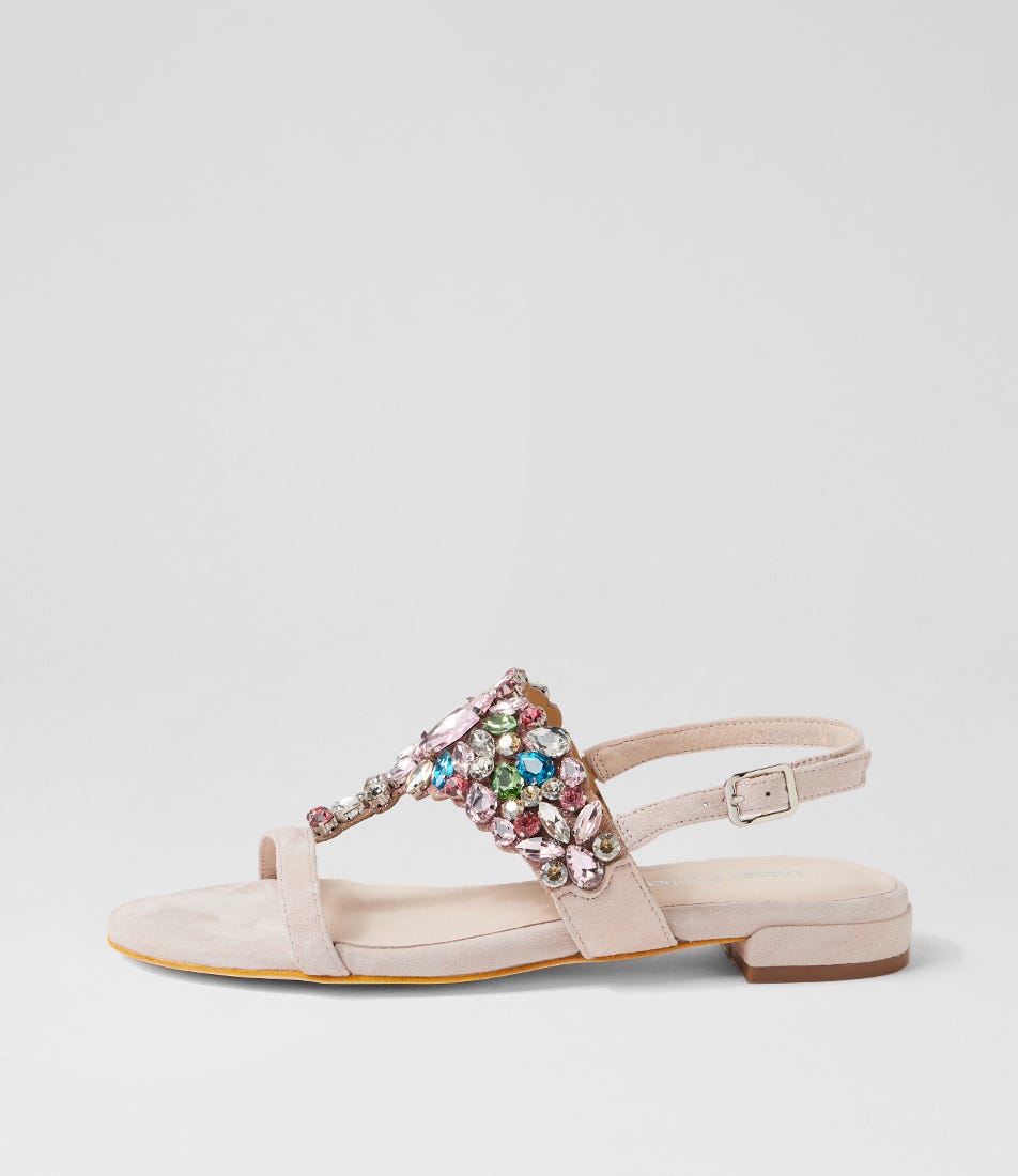 Lacoya Nude Pastel Suede Jewels Sandals